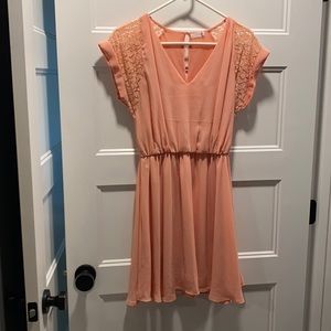 Coral lace sleeve dress